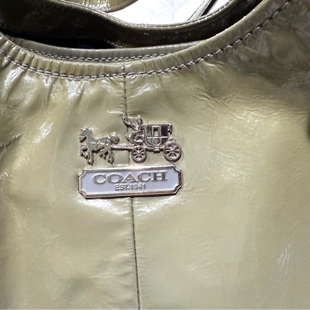 Coach Madison Maggie Sage Green Patent Leather Shoulder Hobo Bag Silver Hardware - Picture 3 of 14